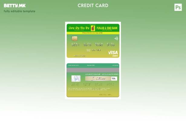 Шаблон за виза за дебитна картичка во модерен стил Индија Пенџаб и Синд банка